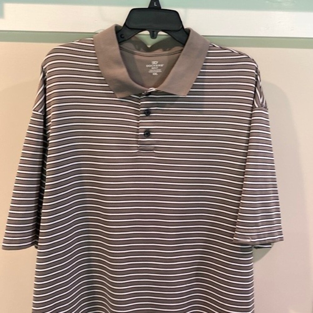 E807 EUC Brown Striped Men’s Sz. XXL Dockers Golf Polo